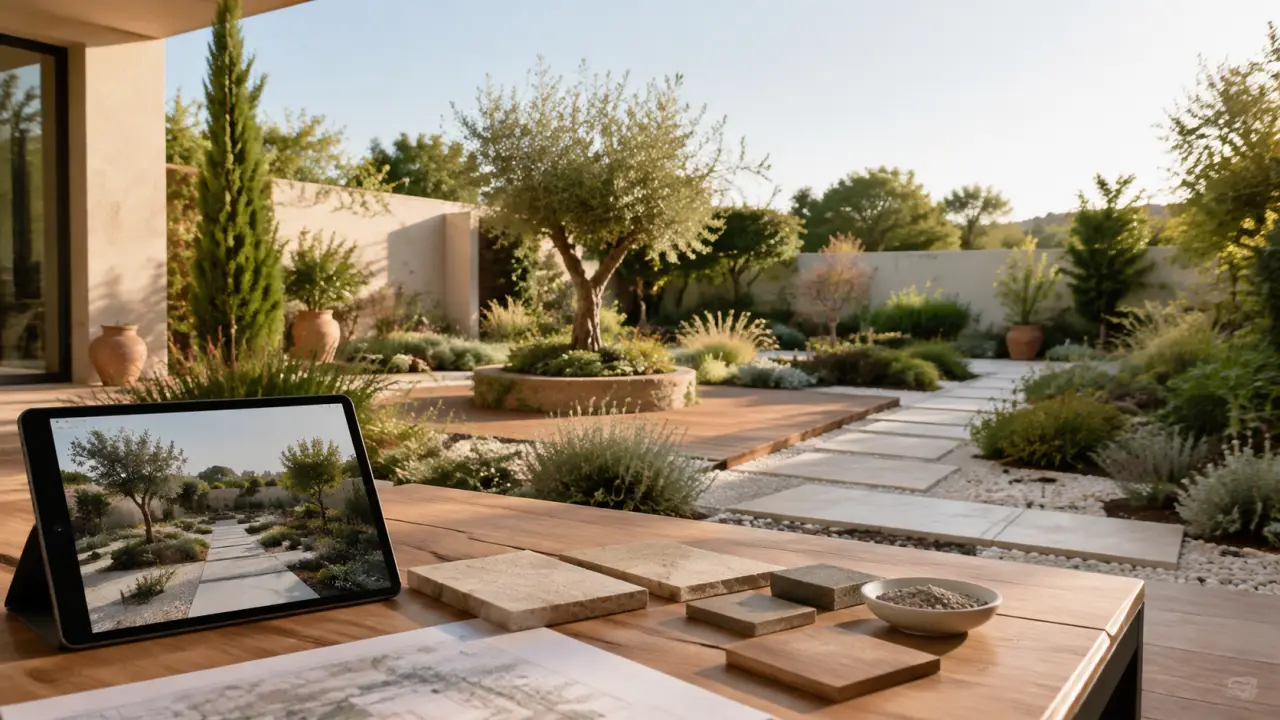 Projet de jardin paysager visualisé en 3D avant les travaux