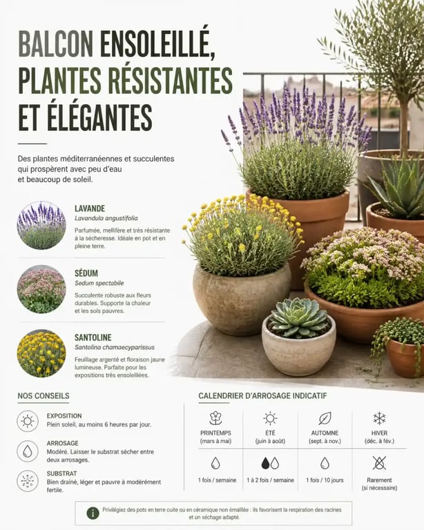 Plantes pour balcon plein soleil sans arrosage en pots
