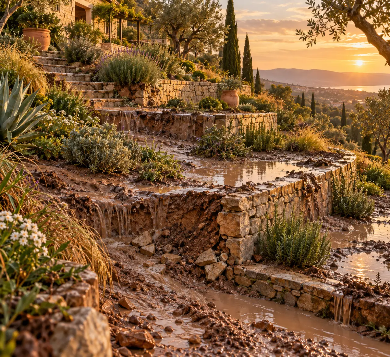 Jardin en palier : sans drainage, chaque terrasse devient vulnérable