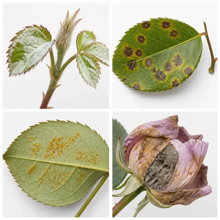 Maladies des rosiers en photos : oïdium, marsonia, rouille et botrytis