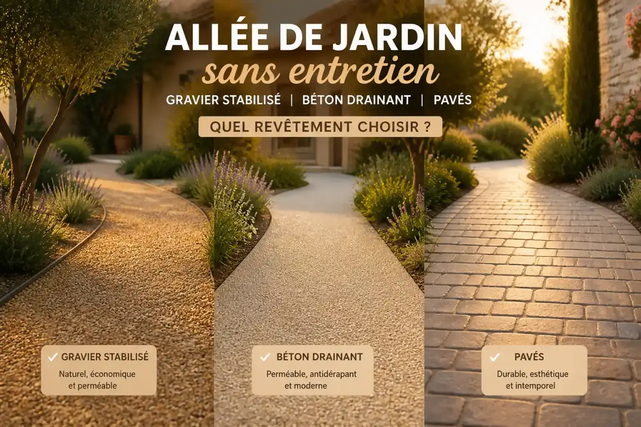 Allée de jardin sans entretien : gravier stabilisé, béton drainant ou pavés ?