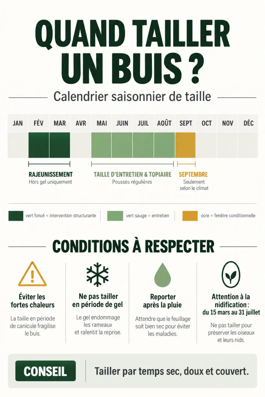 Calendrier pour savoir quand tailler un buis selon l’objectif et la saison