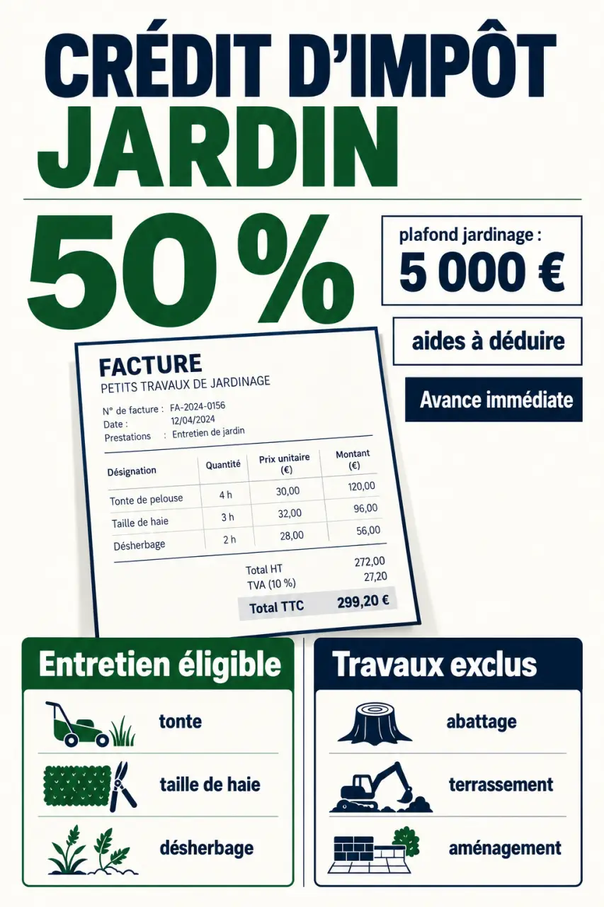 Crédit impot jardin : plafonds, aides déductibles et travaux éligibles
