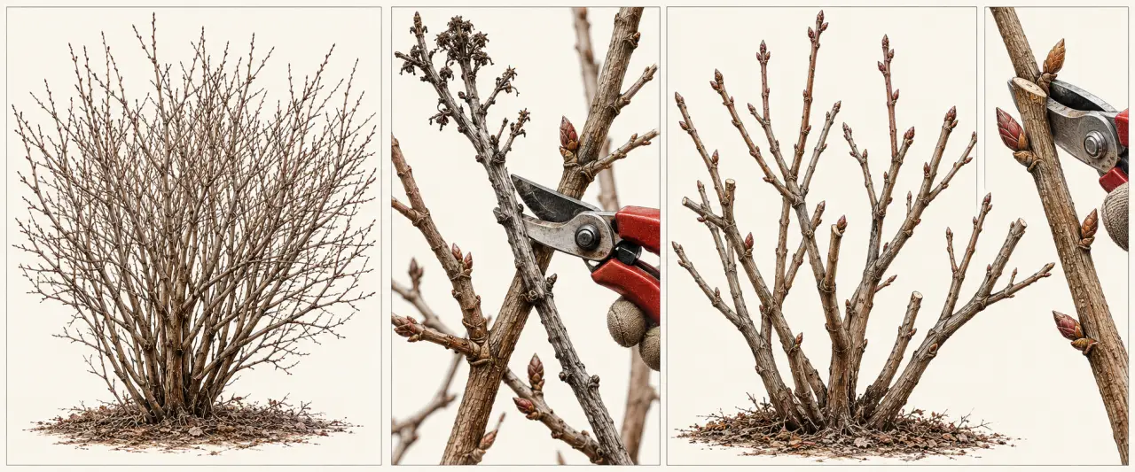 Illustration des étapes pour tailler arbre a papillons en fin d’hiver