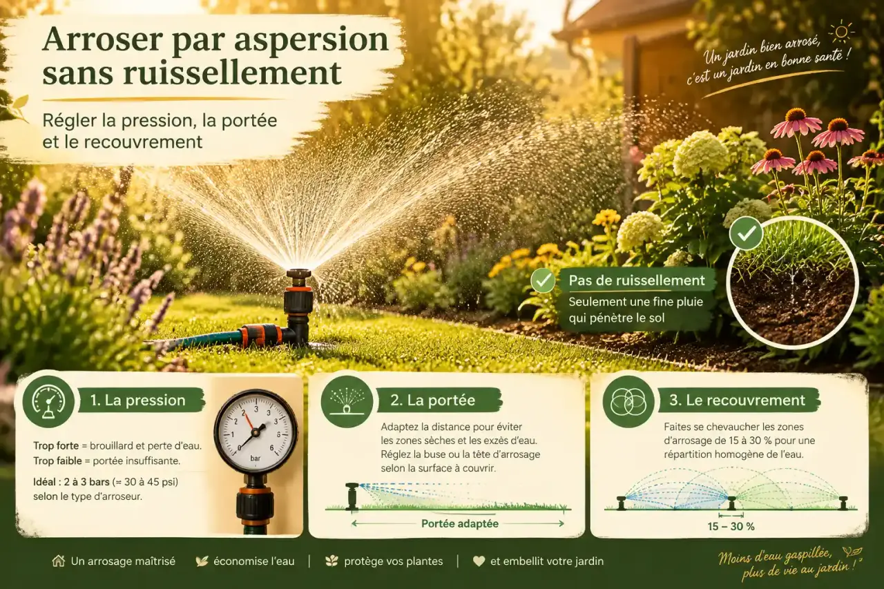 Arroser par aspersion sans ruissellement : régler la pression, la portée et le recouvrement