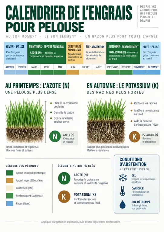 Infographie engrais pelouse quand le fertiliser selon les saisons et la météo