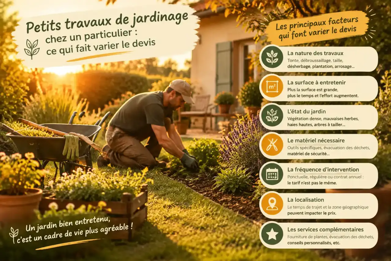 Petits travaux de jardinage chez un particulier : ce qui fait varier le devis