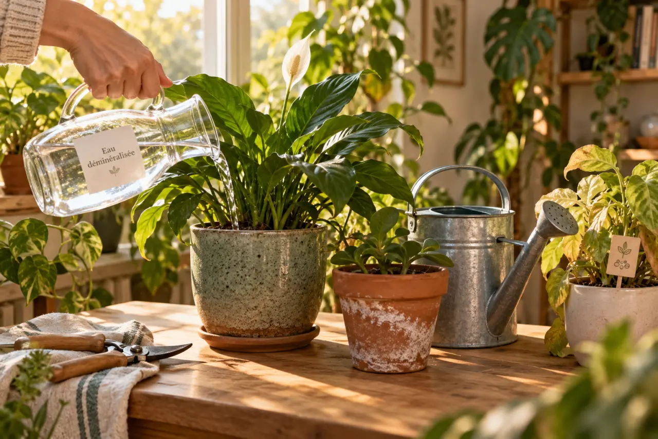 Eau déminéralisée pour plantes : utile contre le calcaire, risquée en usage exclusif