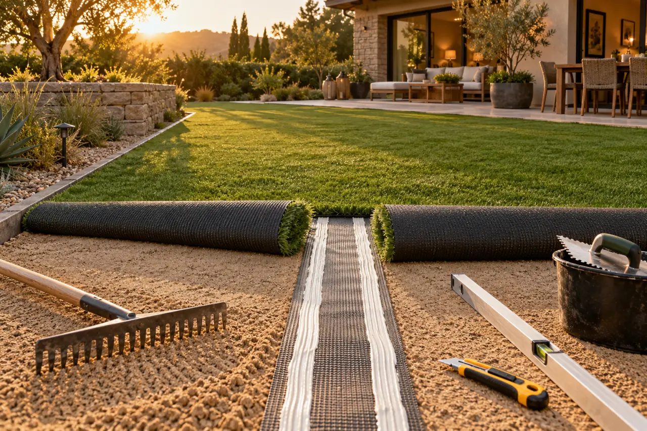 La pose d’un gazon synthétique se joue dans la préparation du sol et des raccords
