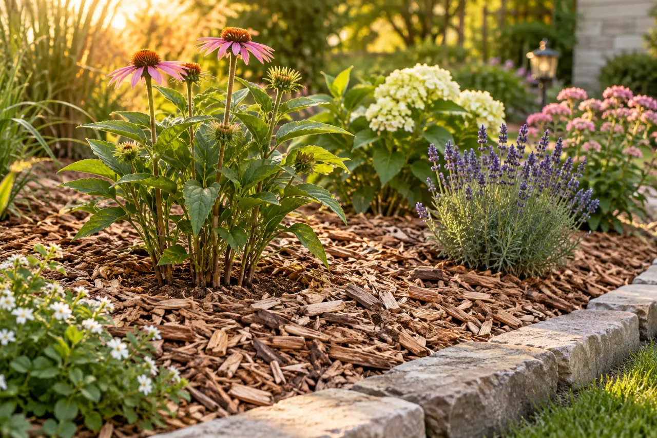 Copeaux de bois au jardin : 5 à 8 cm pour limiter les herbes sans étouffer les plantations