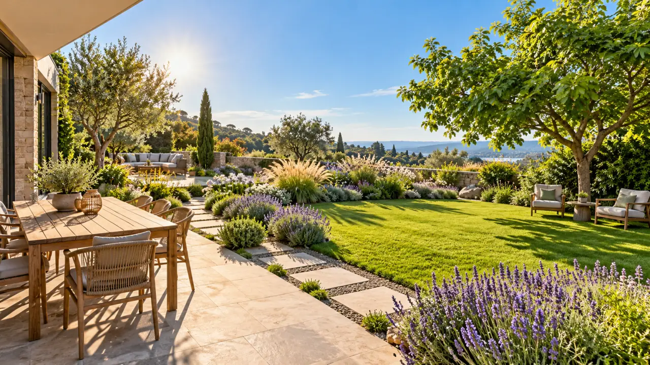 Jardin paysager organisé selon les zones d'ensoleillement