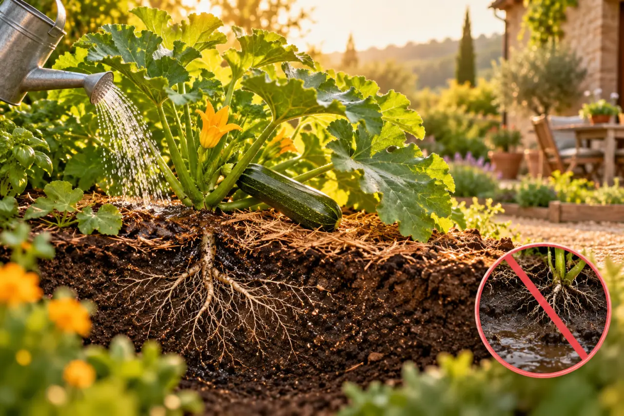 Arrosage de la courgette : un sol frais, pas des racines noyées
