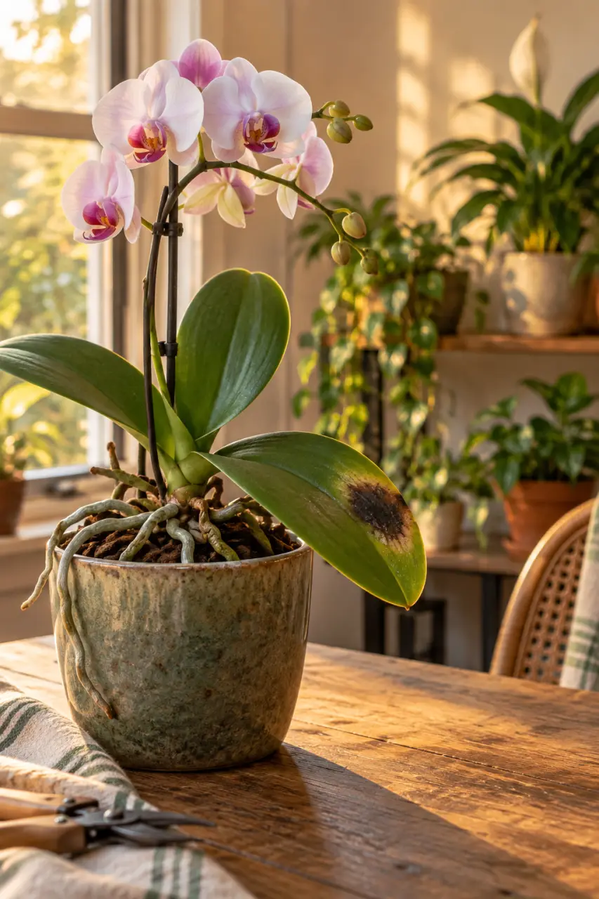 Orchidées malades en photo : repérer la tache molle et isoler la plante